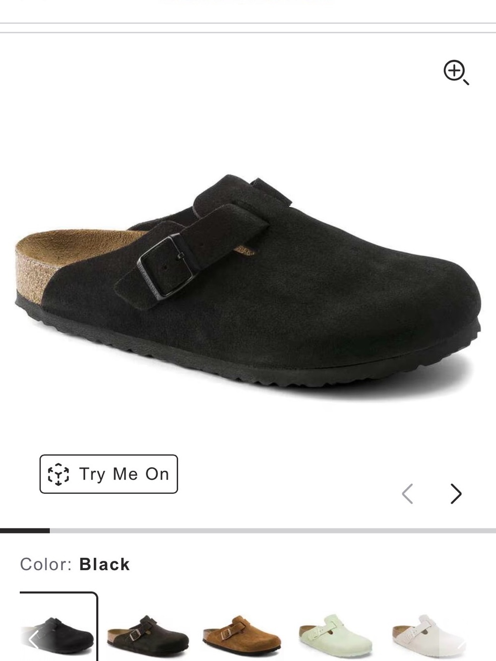 Birkenstock Black Suede Slip-On Clog with Adjustable Buckle, Boston Soft Bed